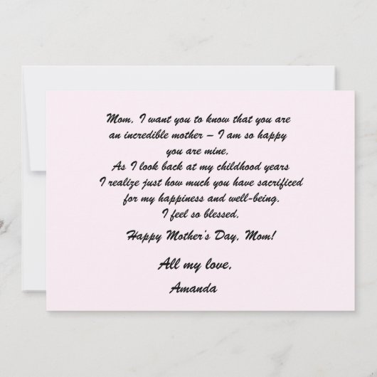 Roze Roses Happy Mothers Day Mkaart Kaart (Achterkant)