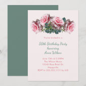 Roze Roses Her Birthday Party Invitation Kaart (Voorkant / Achterkant)