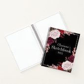 Roze Roses Jouw naam Black Sketchbook Notitieboek (Binnen)