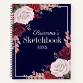 Roze Roses Jouw naam Navy Blue Sketchbook Notitieboek (Voorkant)