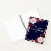 Roze Roses Jouw naam Navy Blue Sketchbook Notitieboek (Binnen)