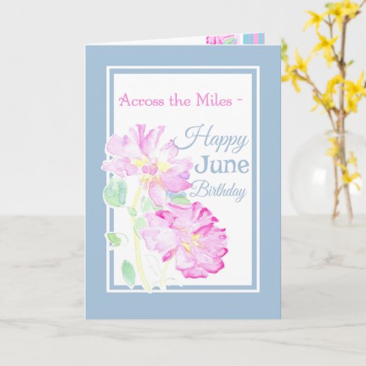 Roze Roses June Birthday Card in the Miles Kaart (Gele Bloem)