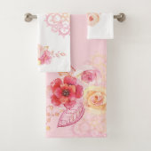 Roze Roses Lace Floral Bad Handdoek (Insitu)