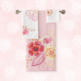 Roze Roses Lace Floral Bad Handdoek