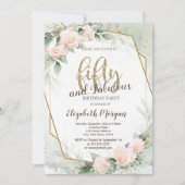 Roze Roses Lijst Confetti Green 50th Birthday Kaart (Voorkant)