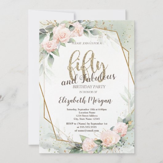 Roze Roses Lijst Confetti Green 50th Birthday Kaart (Voorkant)