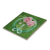 Roze Roses Majolica Faux Repro Antiek Tegeltje (Zijkant)