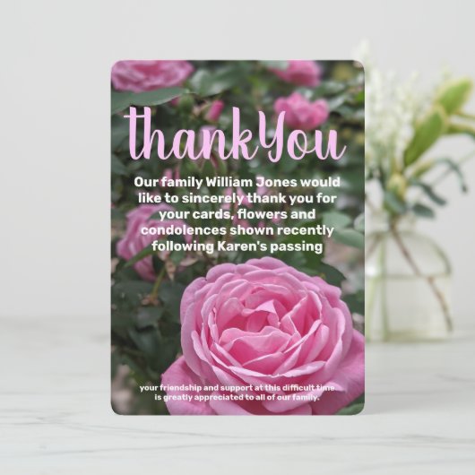 Roze Roses Memorial Kaart (Staand voorkant)