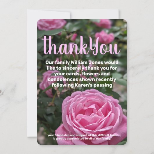 Roze Roses Memorial Kaart (Voorkant)