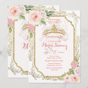 Roze Roses Mexican Mis Quince Invitation Kaart