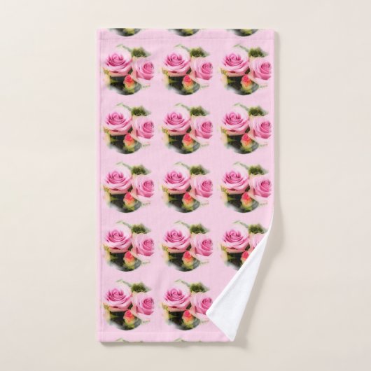 Roze Roses Modern Elegant Floral Sjabloon Bad Handdoek (Handdoek)