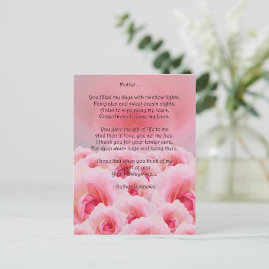 Roze Roses Moederdag Briefkaart (Staand voorkant)