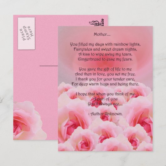 Roze Roses Moederdag Briefkaart (Voorkant / Achterkant)