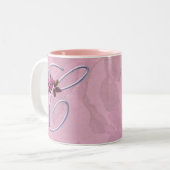 Roze Roses Monogram C Tweekleurige Koffiemok (Voorkant links)