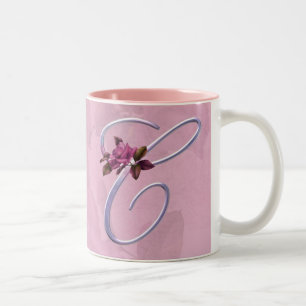 Roze Roses Monogram C Tweekleurige Koffiemok