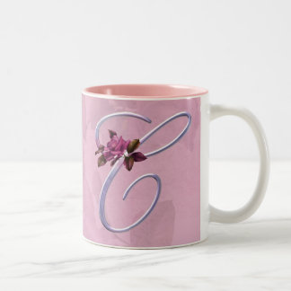 Roze Roses Monogram C Tweekleurige Koffiemok