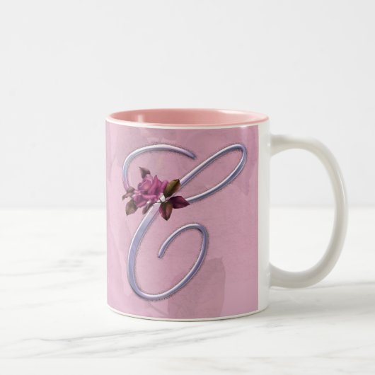 Roze Roses Monogram C Tweekleurige Koffiemok (Rechts)