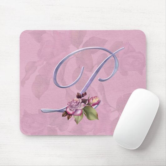 Roze Roses Monogram P Muismat (Met muis)