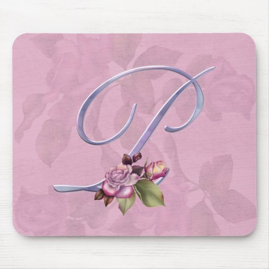 Roze Roses Monogram P Muismat (Voorkant)