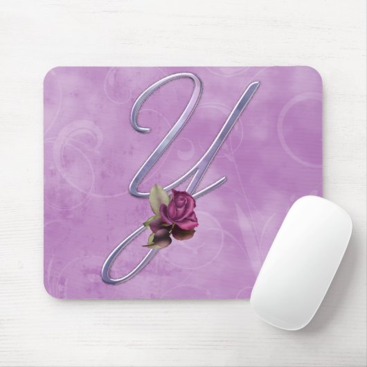 Roze Roses Monogram Y Muismat (Met muis)
