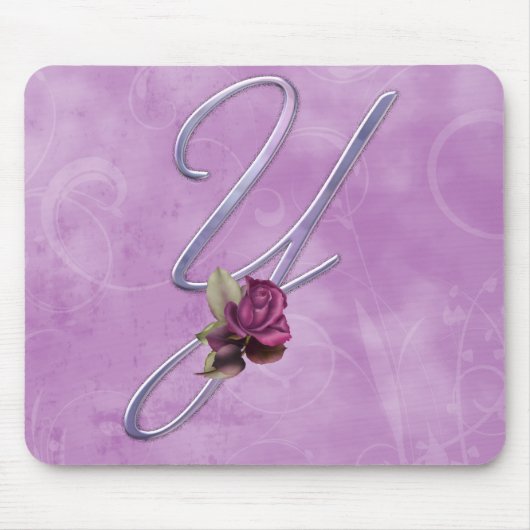 Roze Roses Monogram Y Muismat (Voorkant)