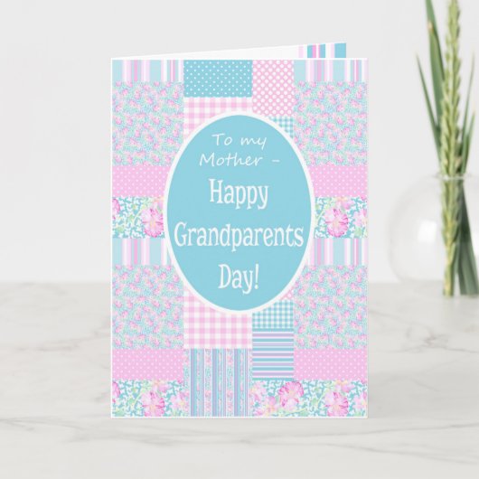 Roze Roses Patchwork Grandouders Day Kaart, moeder Kaart (Voorkant)