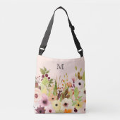 Roze Roses Poppies Monogram Crossbody Tas (Voorkant)