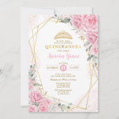 Roze Roses Princess Quinceañera Gold Geometric Kaart (Voorkant)