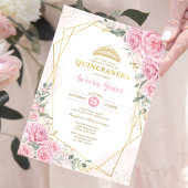 Roze Roses Princess Quinceañera Gold Geometric Kaart