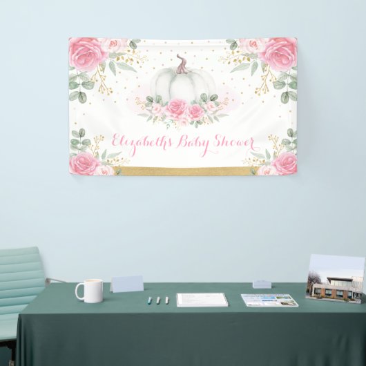 Roze Roses Pumpkin Herfst Autumn Girl Baby shower Spandoek (Beurs)