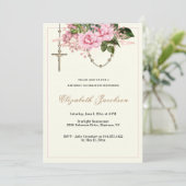 Roze Roses Religious Rosary Birthday Floral Kaart (Staand voorkant)