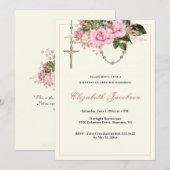 Roze Roses Religious Rosary Birthday Floral Kaart (Voorkant / Achterkant)