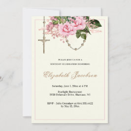 Roze Roses Religious Rosary Birthday Floral Kaart