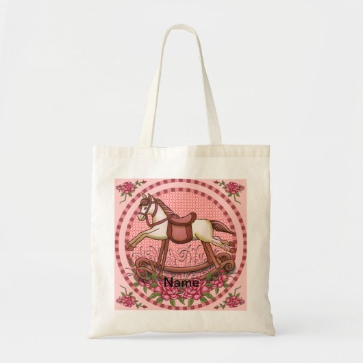Roze Roses Rocking Horse canvas tas (Voorkant)
