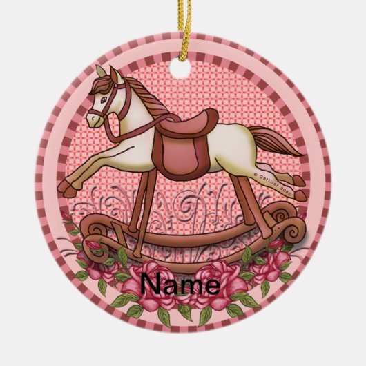 Roze Roses Rocking Horse ornament (Voorkant)