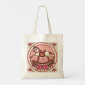 Roze Roses Rocking Horse Tote Bag (Achterkant)