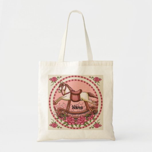 Roze Roses Rocking Horse Tote Bag (Voorkant)
