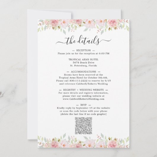 Roze Roses Sage Greenery All in One Wedding Kaart (Achterkant)