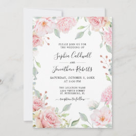 Roze Roses Sage Greenery All in One Wedding Kaart