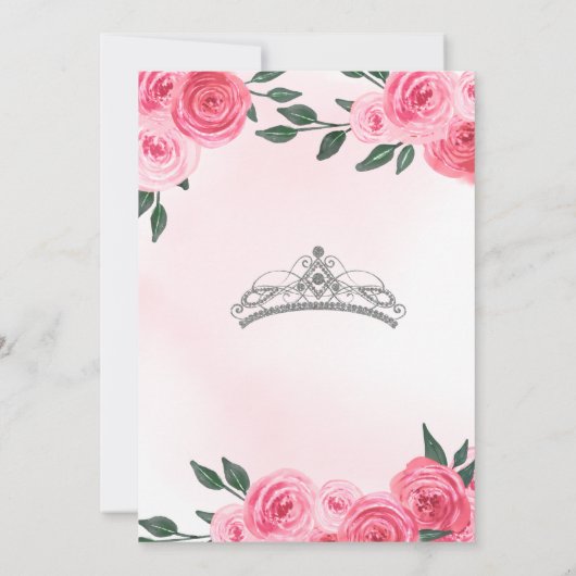 Roze Roses Silver Tiara Quinceañera Waterverf Kaart (Achterkant)