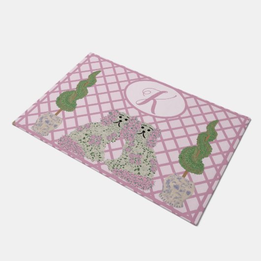 Roze Roses Staffordshire Dogs Topiary Deurmat (Schuin)