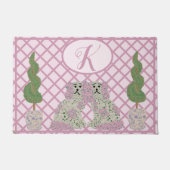 Roze Roses Staffordshire Dogs Topiary Deurmat (Voorkant)