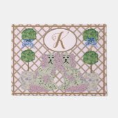 Roze Roses Staffordshire Dogs Topiary Deurmat (Voorkant)