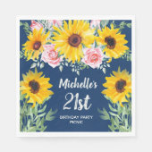Roze Roses Sunflower 21e verjaardag Servet (Voorkant)