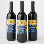 Roze Roses Sunflower 21e verjaardag Wijn Etiket (Flessen)