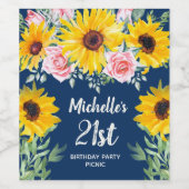 Roze Roses Sunflower 21e verjaardag Wijn Etiket (Enkel label)