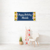 Roze Roses Sunflower Blue Happy Birthday Spandoek (Insitu)