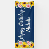 Roze Roses Sunflower Blue Happy Birthday Spandoek (Verticaal)