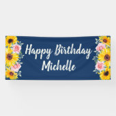 Roze Roses Sunflower Blue Happy Birthday Spandoek (Horizontaal)