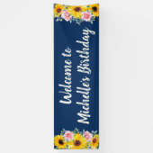 Roze Roses Sunflower Navy Blue Birthday Welkom Spandoek (Verticaal)